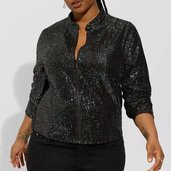 Torrid Black Sequin Zip Up Moto Jacket 4X - Picture 1 of 16